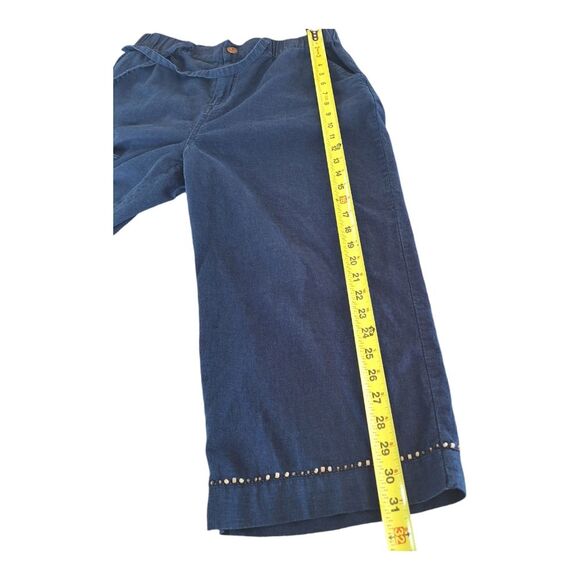 Pappagallo Linen Blend Loose Cropped Pant Embellished Drawstring Pockets S Blue - Picture 15 of 16